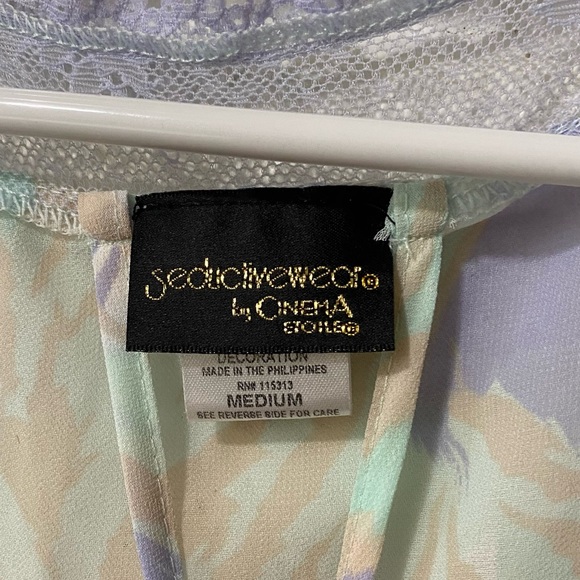 Pretty Sheer Robe Wrap Pajama Loungewear Mesh Floral Purple Green Lingerie Tie M - Picture 4 of 6